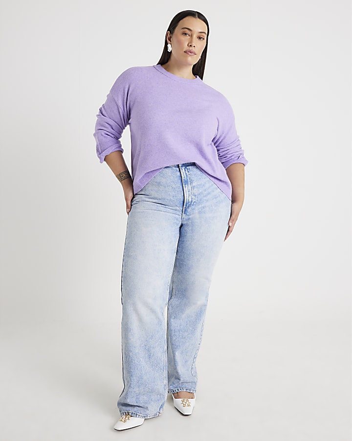 Purple Knitted Crew Neck Jumper