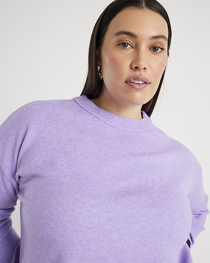 Purple Knitted Crew Neck Jumper