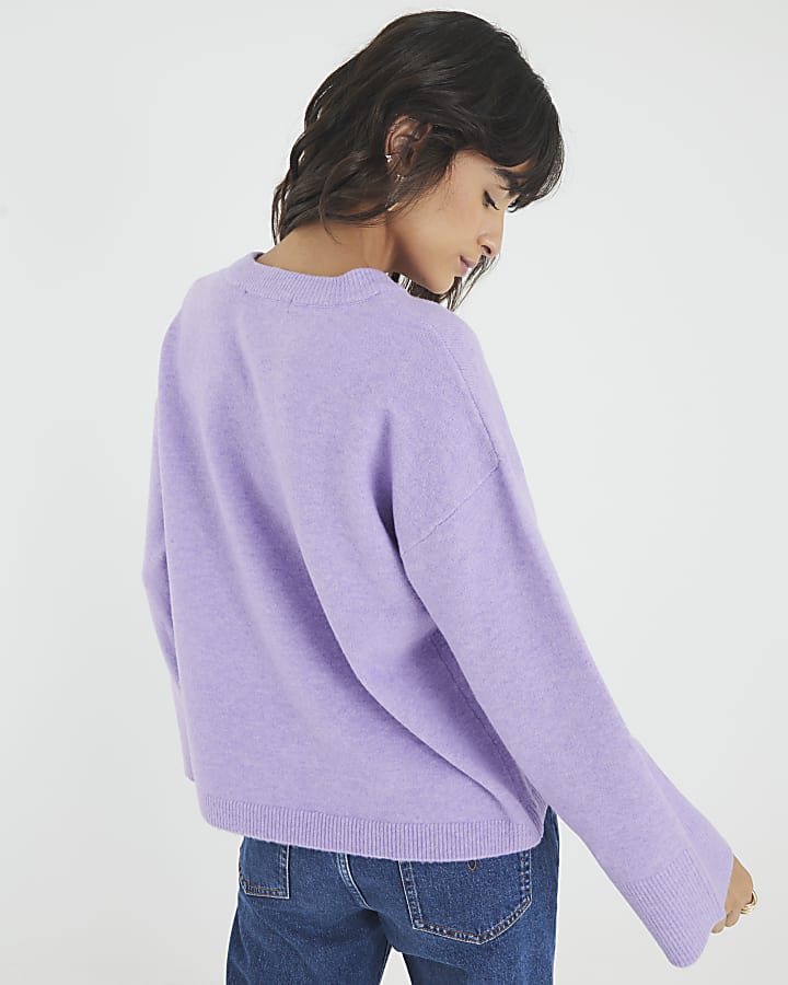 Purple Knitted Crew Neck Jumper