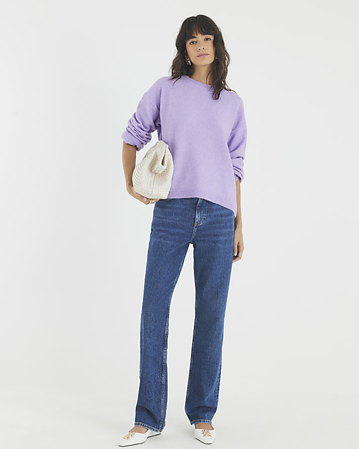 Purple Knitted Crew Neck Jumper
