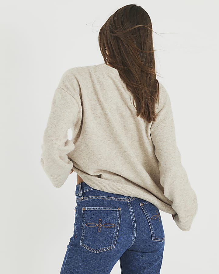 Beige Crew Neck Jumper