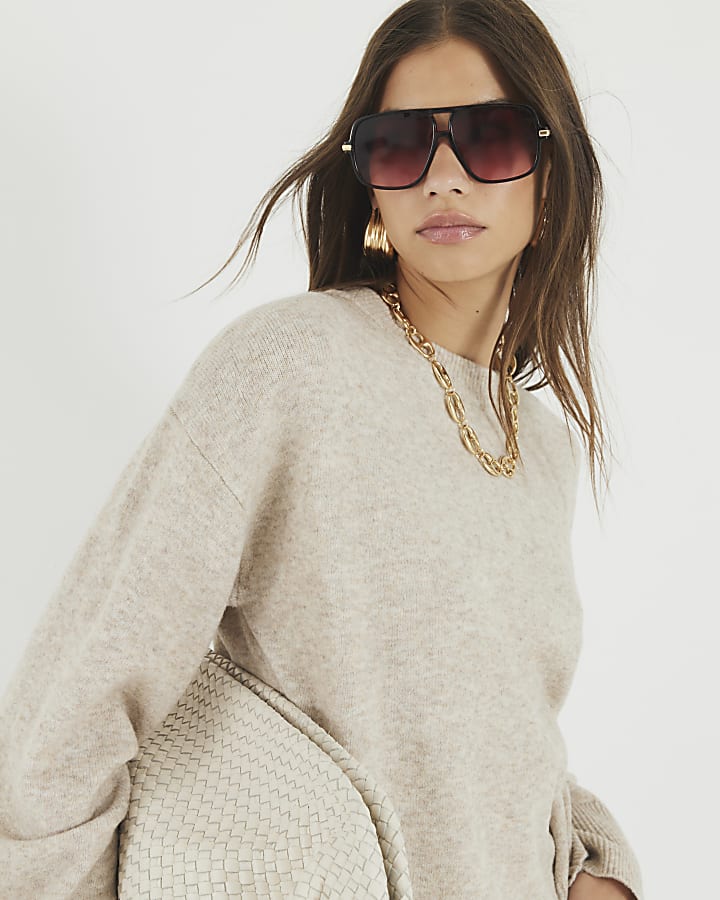 Beige Crew Neck Jumper