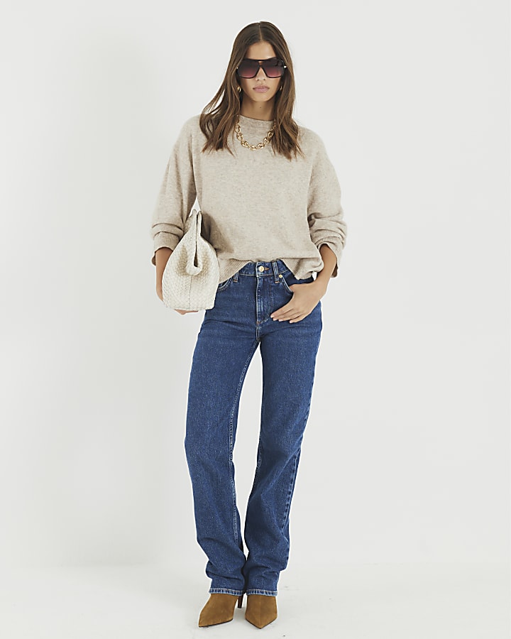 Beige Crew Neck Jumper