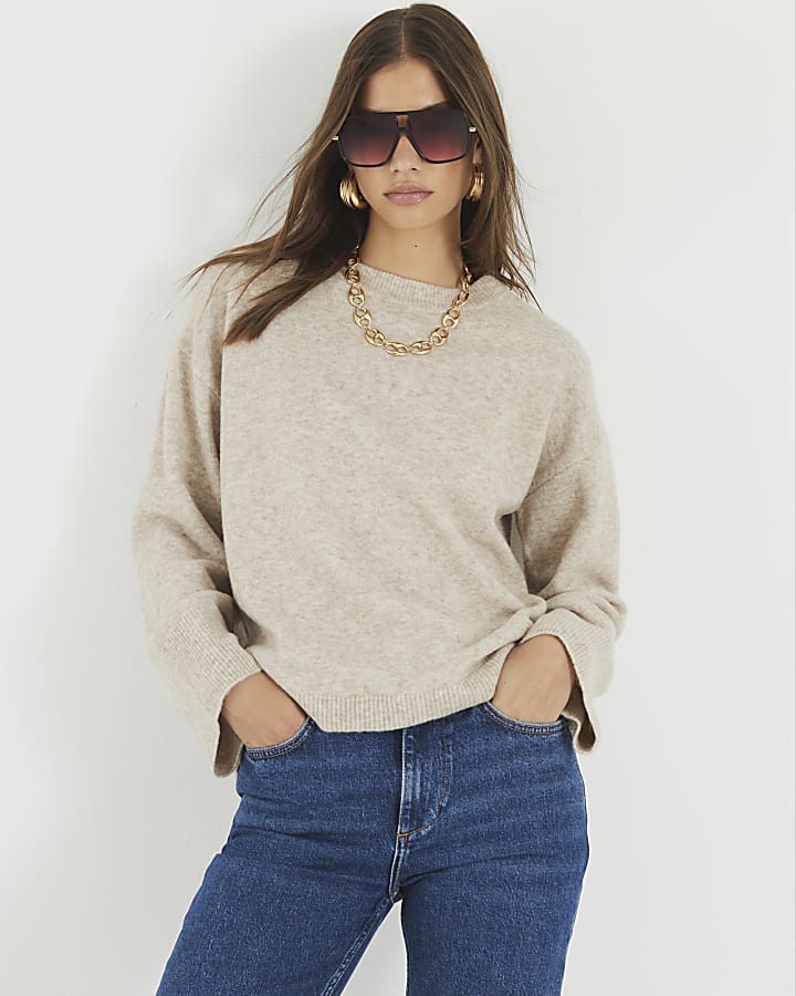 Beige Crew Neck Jumper