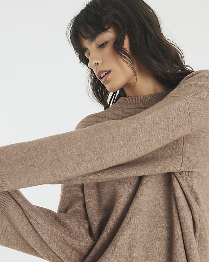 Brown Knitted Long Sleeve Jumper