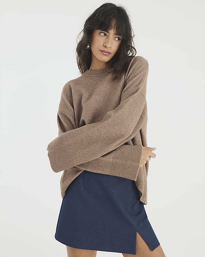 Brown Knitted Long Sleeve Jumper