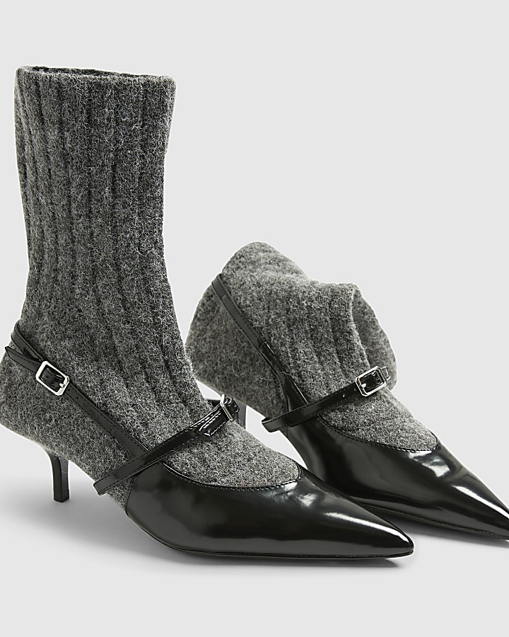 Grey Adjustable Stretch Knit Sock Heels