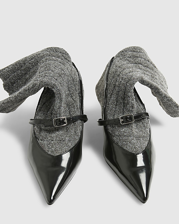 Grey Knit Sock Boot Court Heels