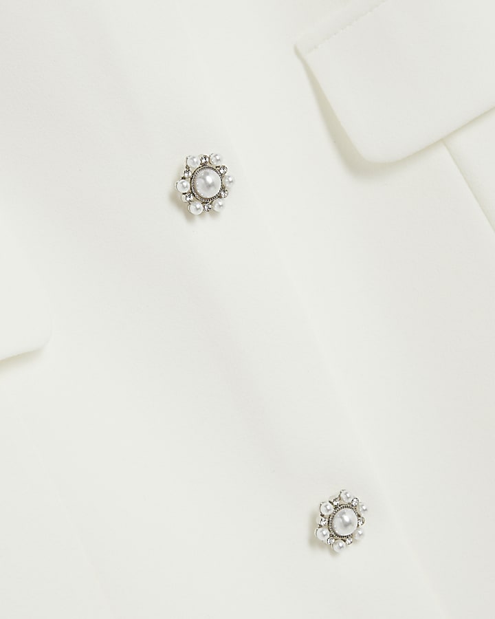 White Sweetheart Neckline Button Mini Dress