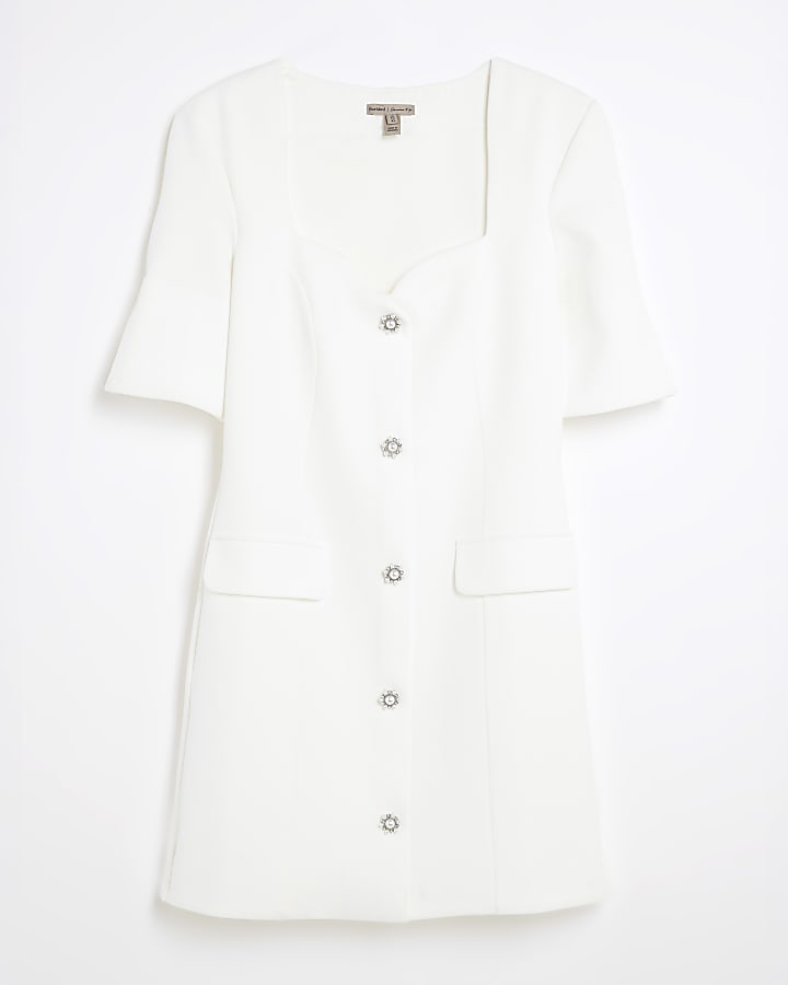 White Sweetheart Neckline Button Mini Dress