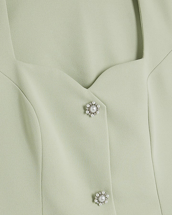Green Sweetheart Neckline Button Mini Dress