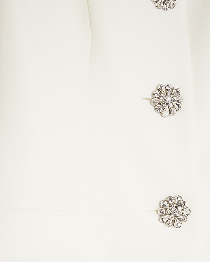 Cream Long Sleeve Embellished Button Blazer