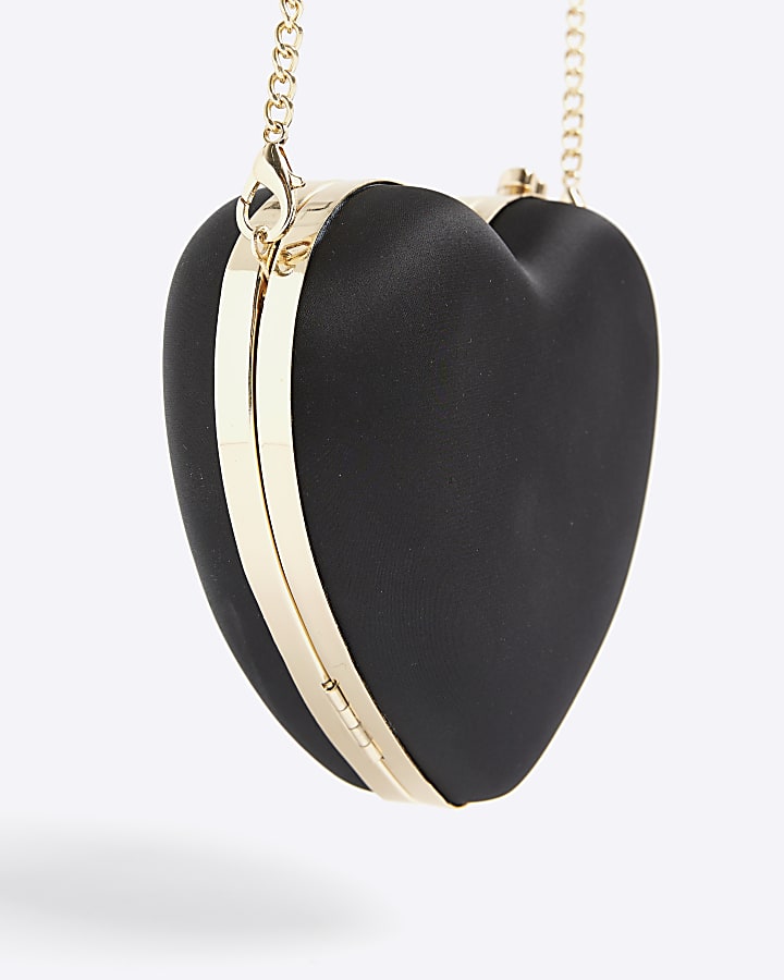 Black Satin Heart Wrist Clutch Bag