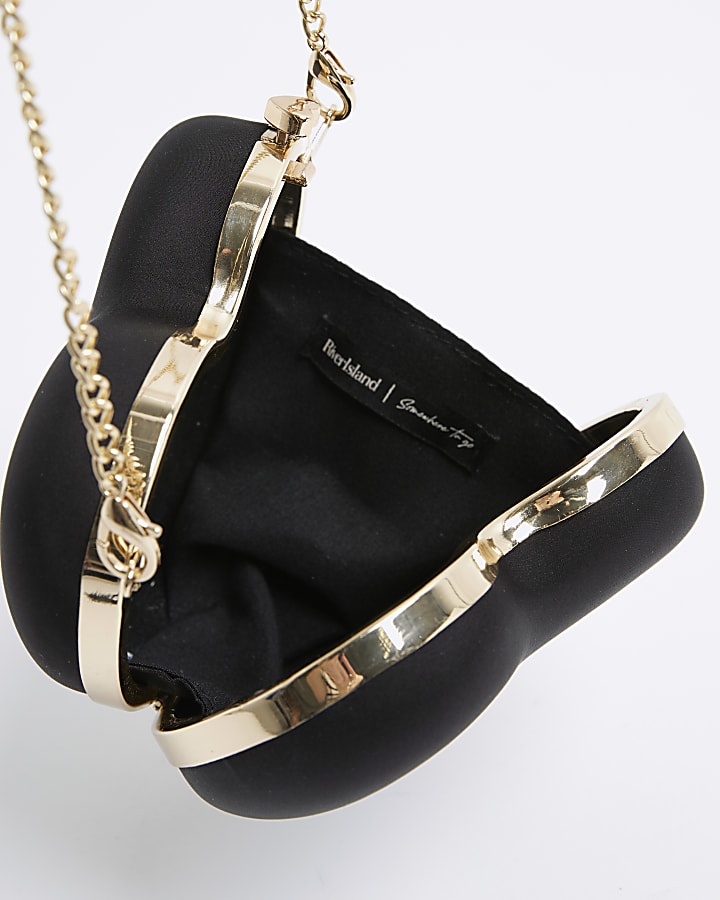 Black Satin Heart Wrist Clutch Bag