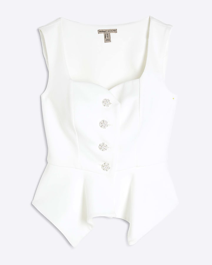 Cream Sweetheart Neckline Peplum Waistcoat