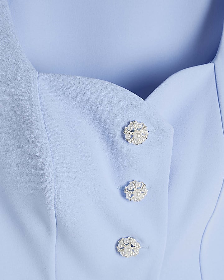 Blue Sweetheart Neckline Peplum Waistcoat