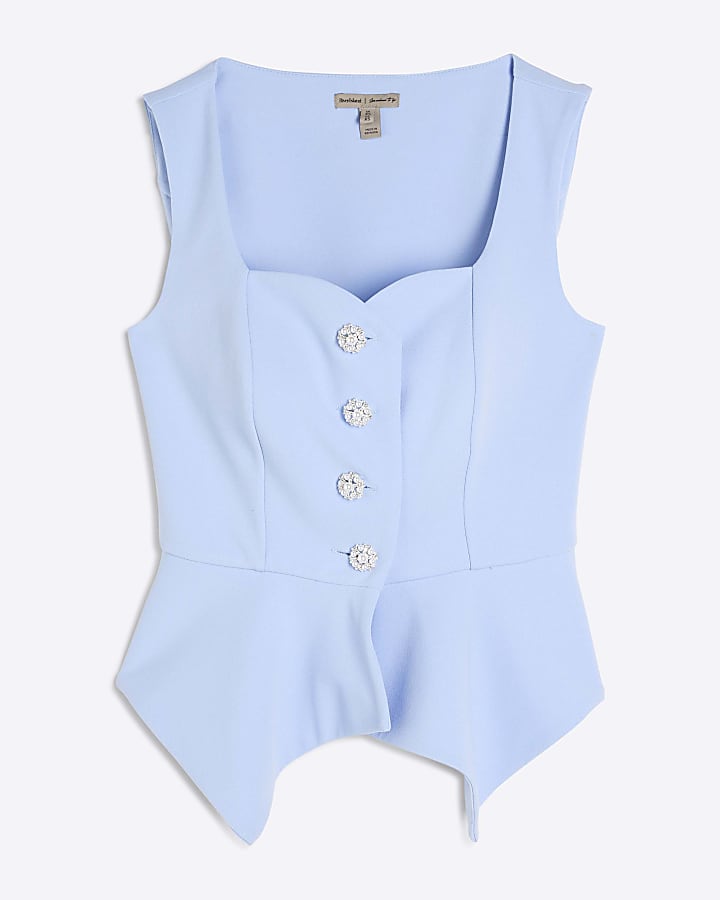 Blue Sweetheart Neckline Peplum Waistcoat