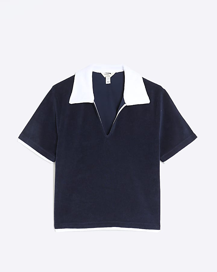 Navy Short Sleeve Towelling Polo Top