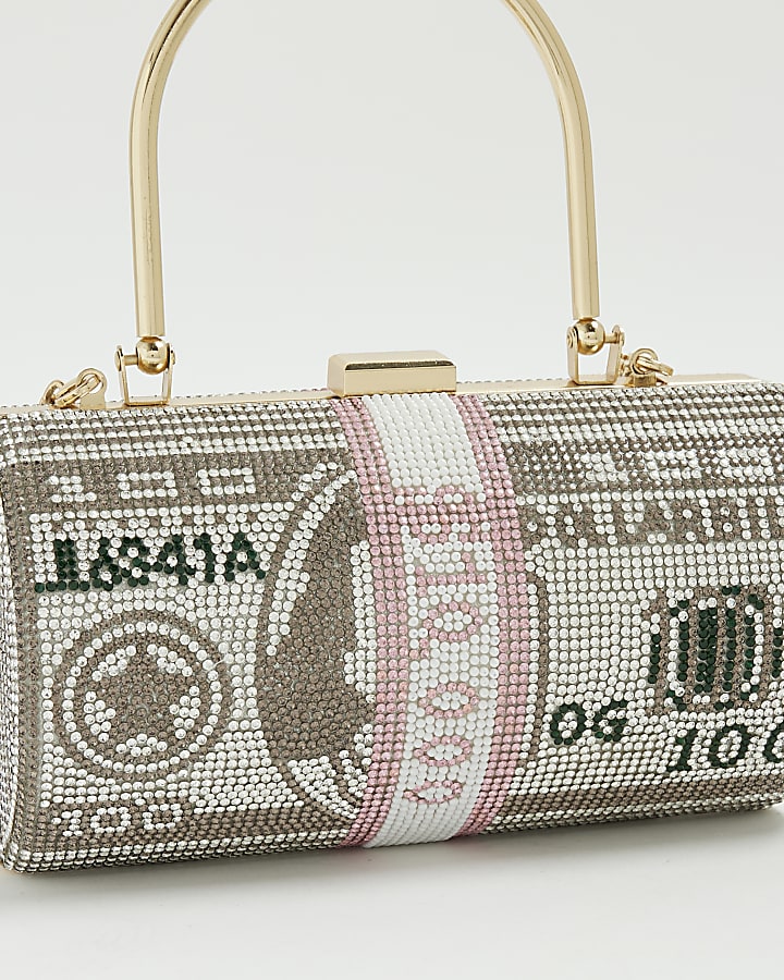 Silver Dollar Bill Diamante Clutch Bag