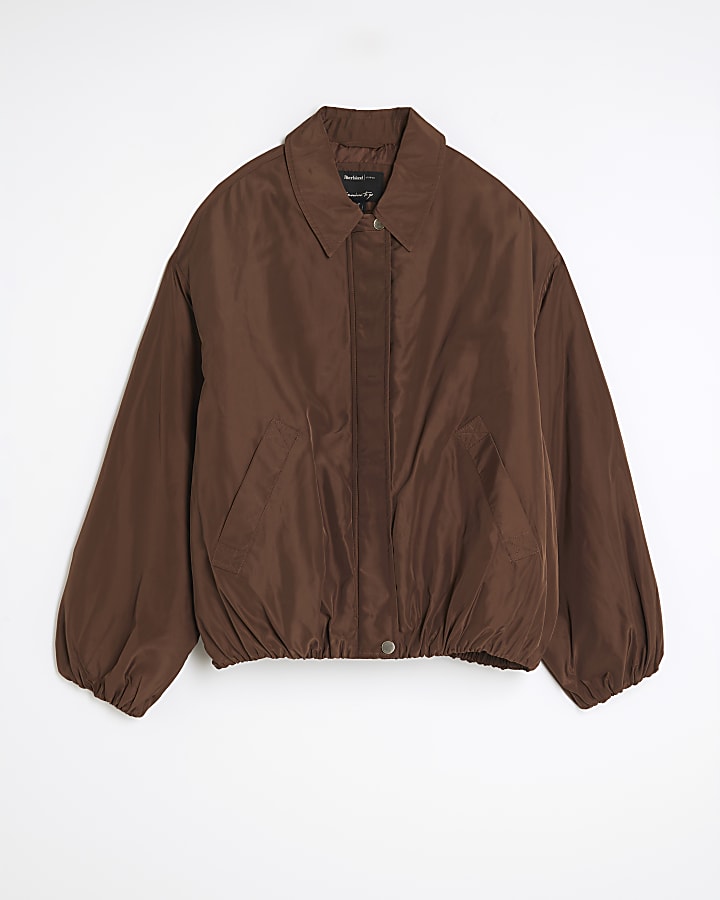 Brown Bubble Hem Bomber Jacket