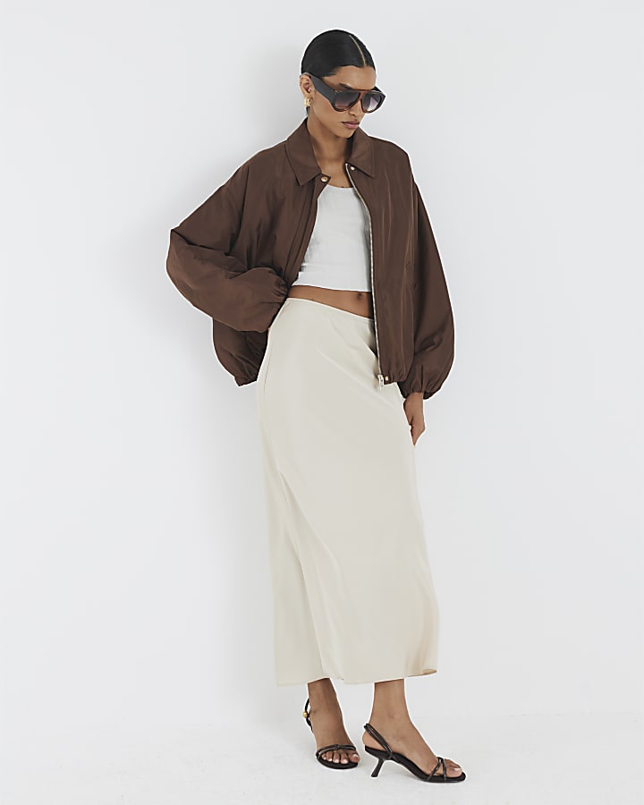 Brown Bubble Hem Bomber Jacket