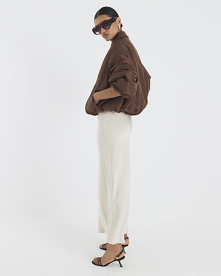 Brown Bubble Hem Bomber Jacket