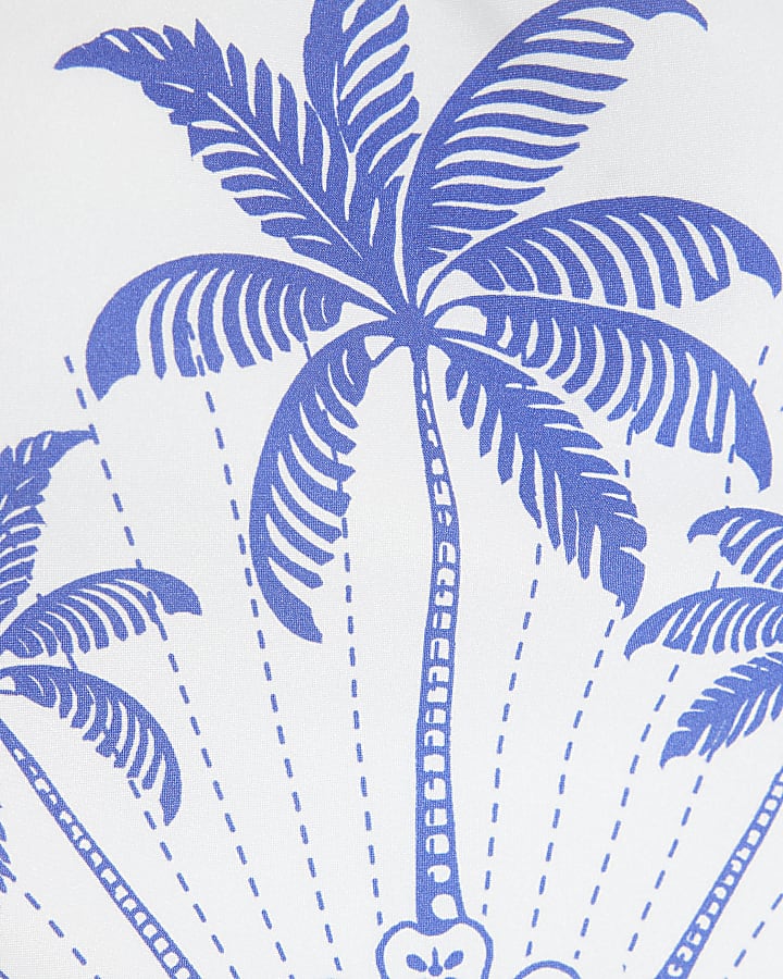 Blue Palm Print Bandeau Swimsuit