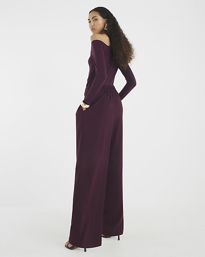 Purple Wide Leg Tailored Trousers