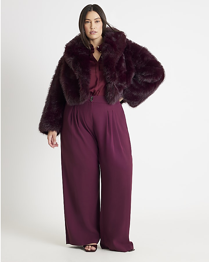 Red Wide Leg Tailored Trousers