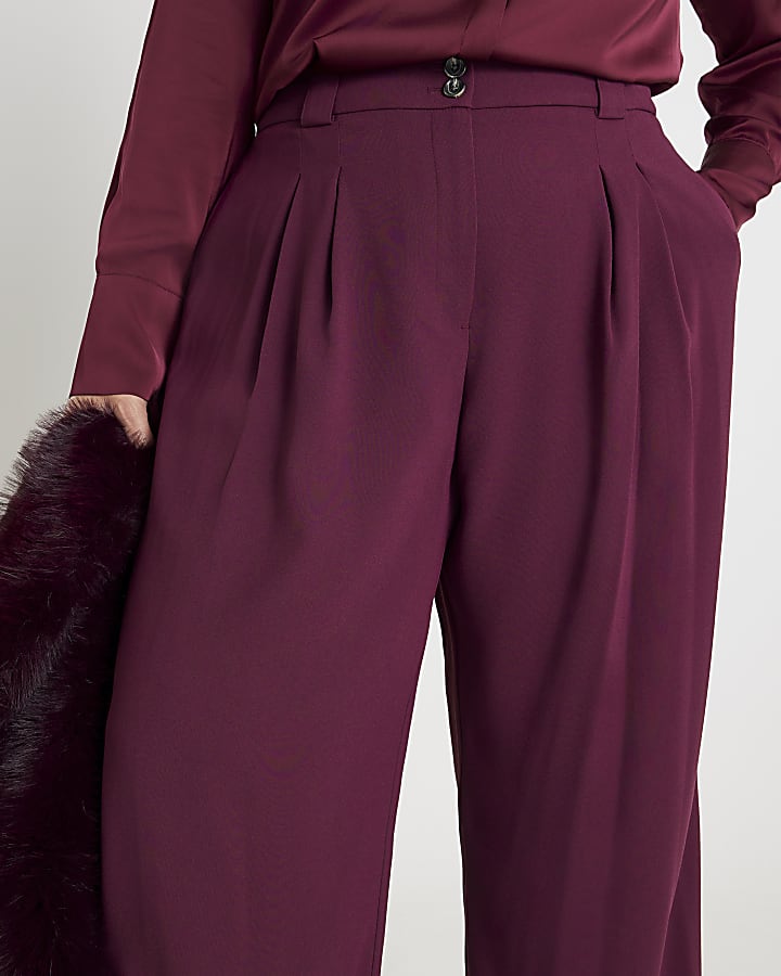 Red Wide Leg Tailored Trousers