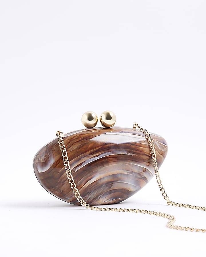 Brown Marble Pebble Box Clutch Bag