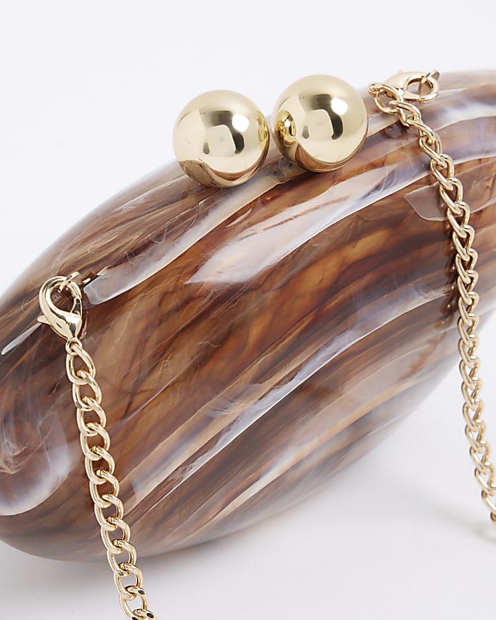 Brown Marble Pebble Box Clutch Bag