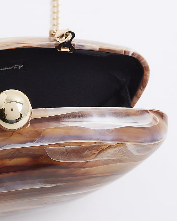 Brown Marble Pebble Box Clutch Bag