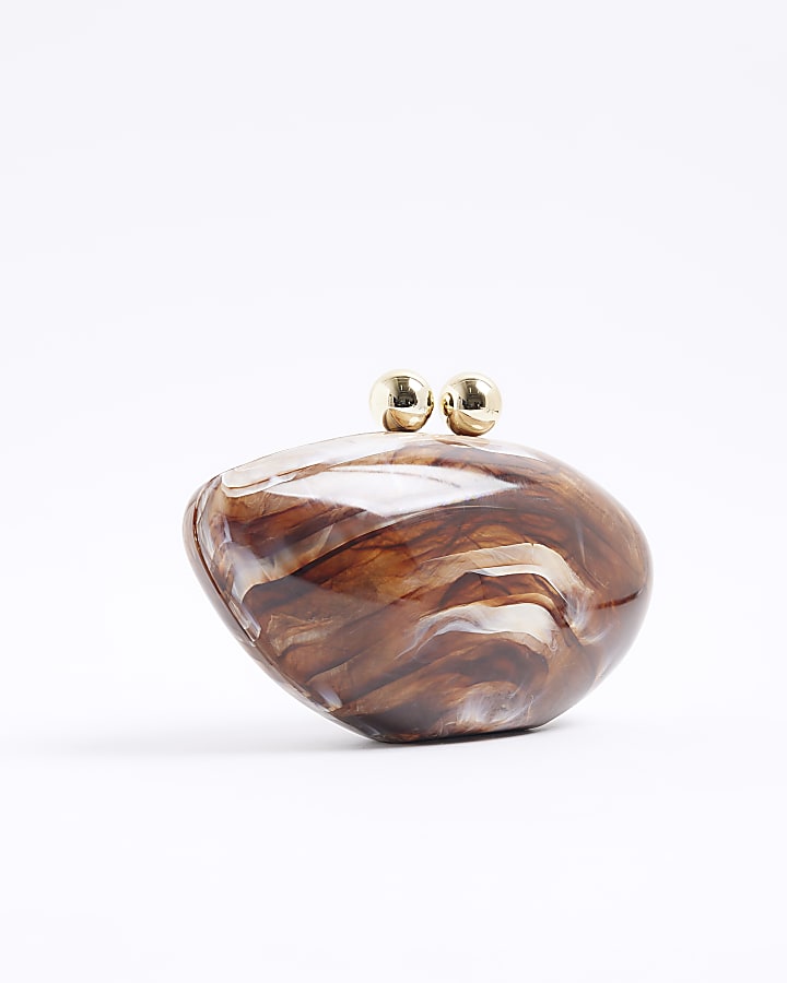 Brown Marble Pebble Box Clutch Bag