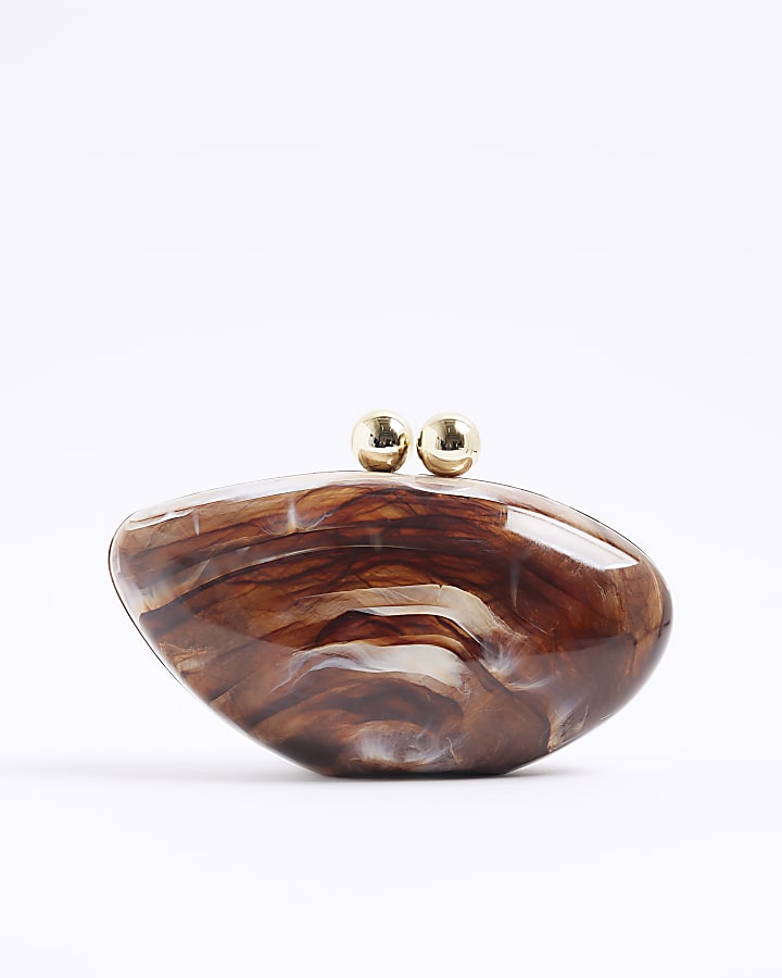 Brown Marble Pebble Box Clutch Bag