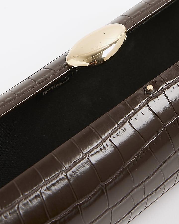 Brown Croc Textured Clutch Bag