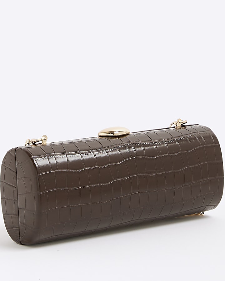Brown Croc Textured Clutch Bag