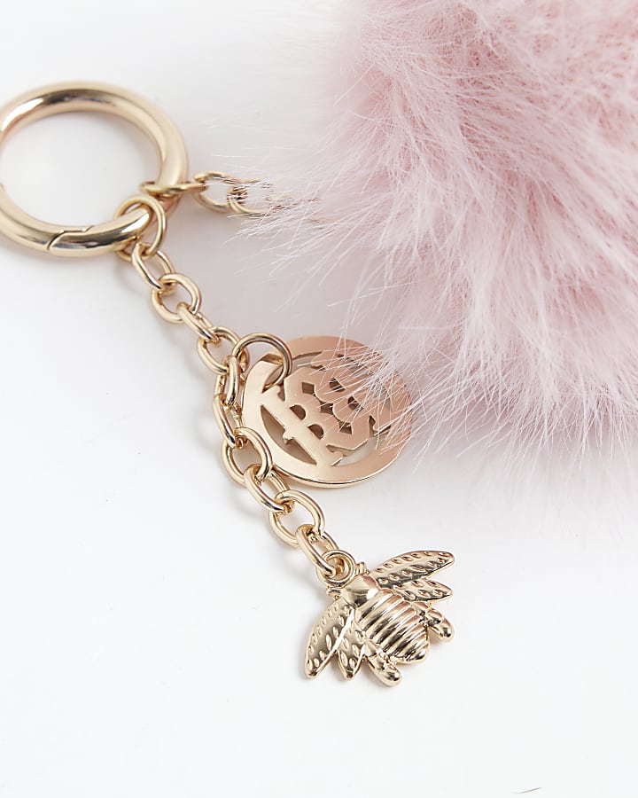 Pink Manchester Bee Faux Fur Pompom Bag Charm