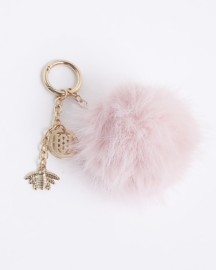 Pink Manchester Bee Faux Fur Pompom Bag Charm