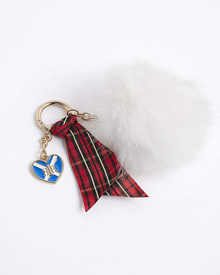Cream Scotland Faux Fur Pompom Bag Charm