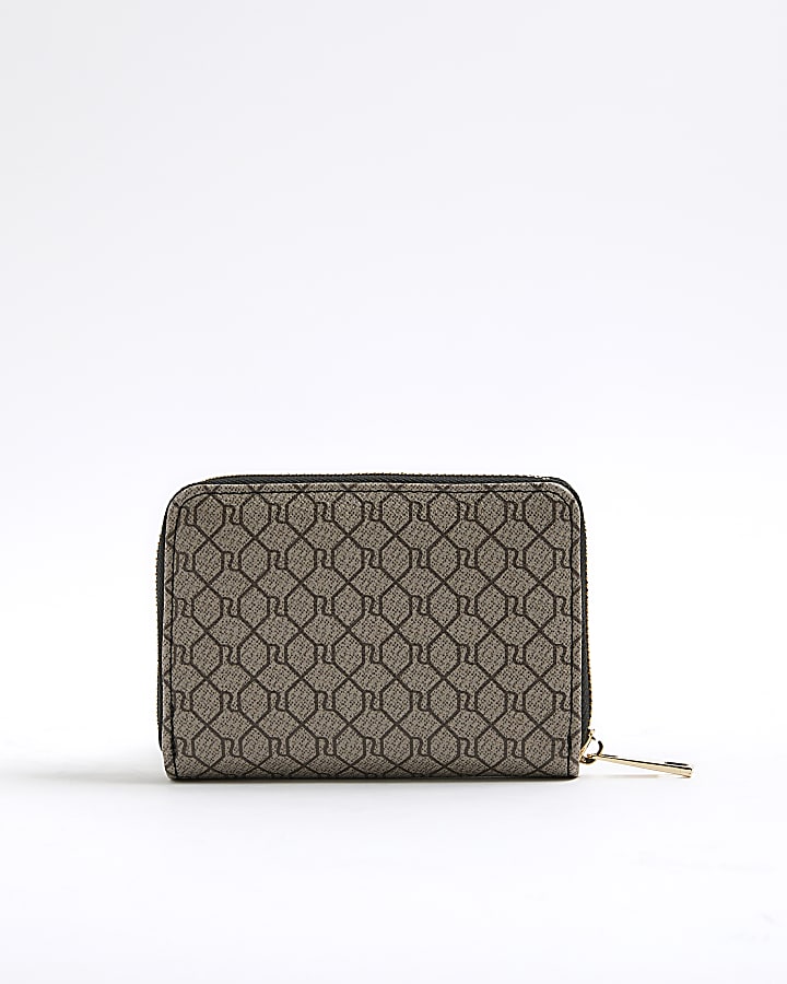 Black RI Monogram Print Lock Front Purse