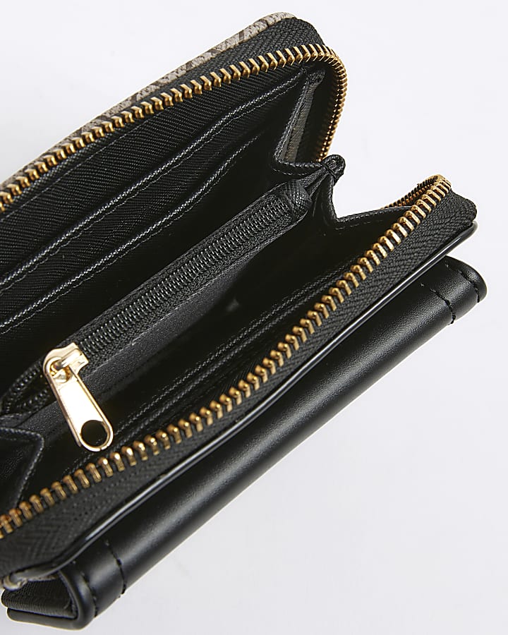 Black RI Monogram Print Lock Front Purse