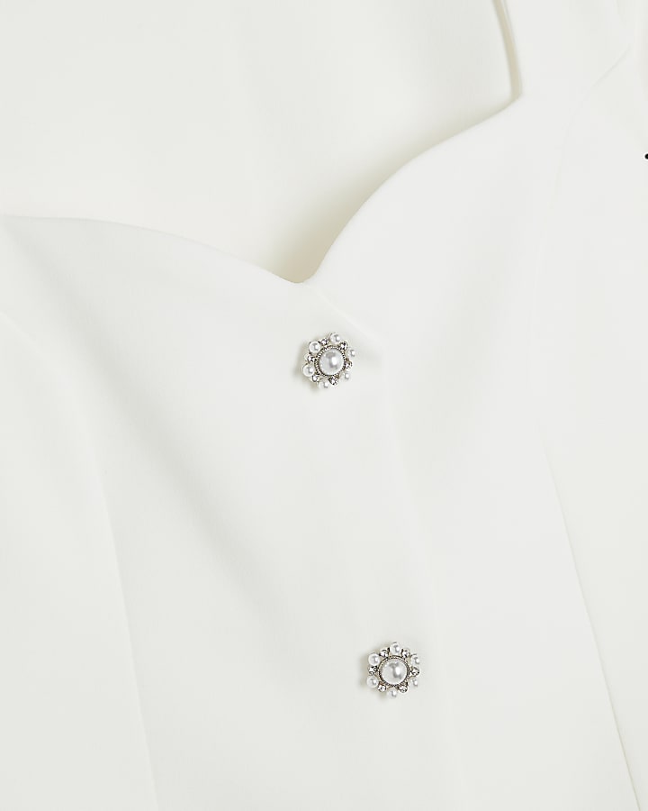 Petite White Sweetheart Button Mini Dress
