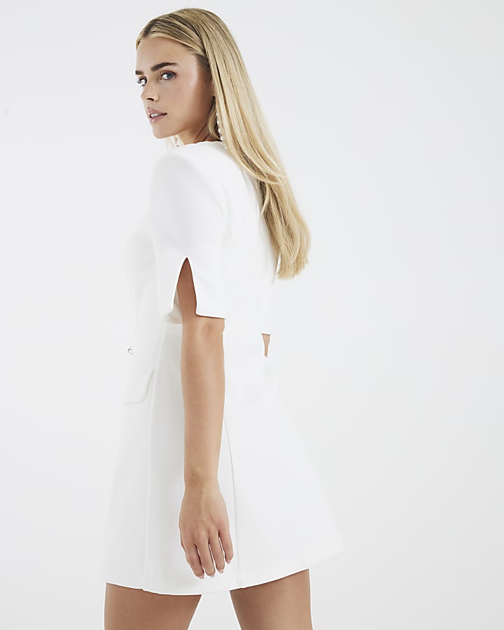 Petite White Sweetheart Button Mini Dress