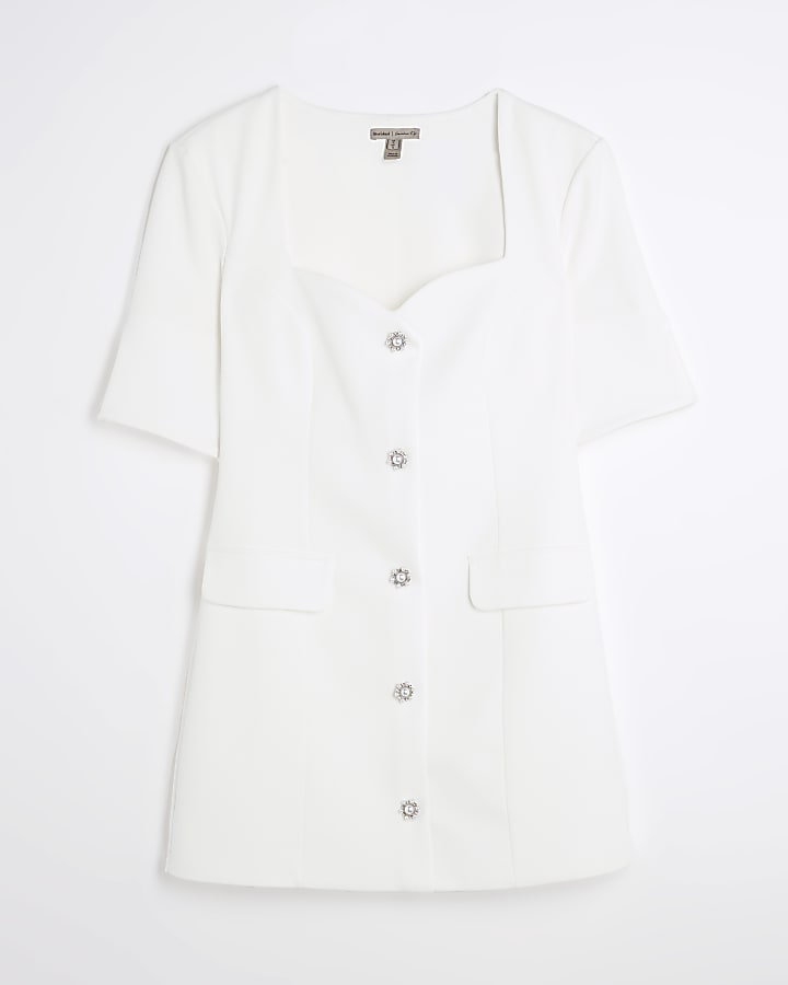 Petite White Sweetheart Button Mini Dress