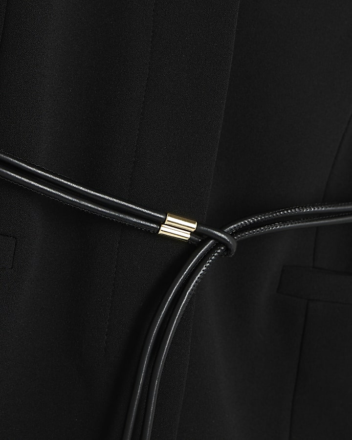 Petite Black Collarless Belted Blazer