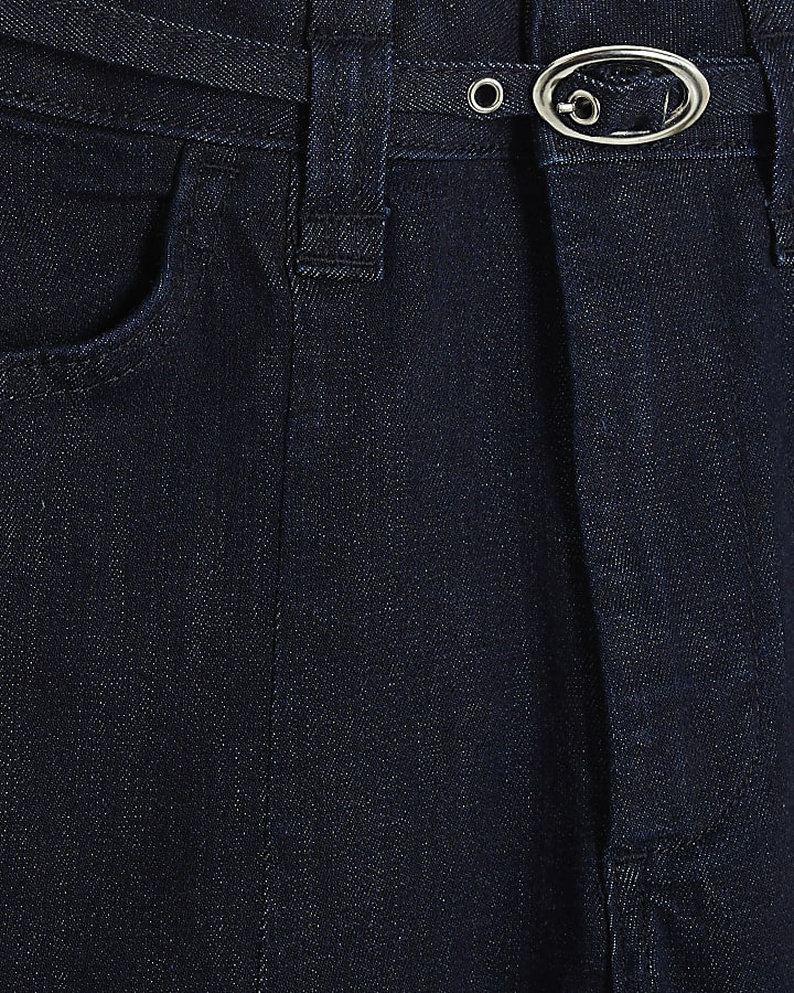 Blue High Rise Relaxed Flared Cargo Jeans