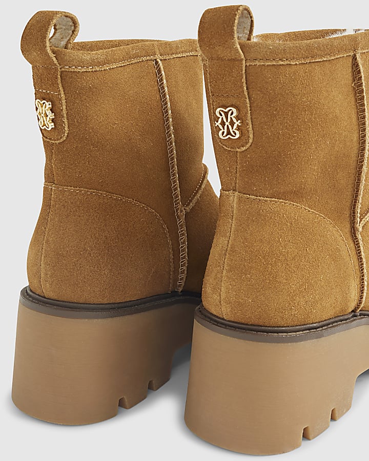 Brown Suede Wedge Faux Fur Lined Boots