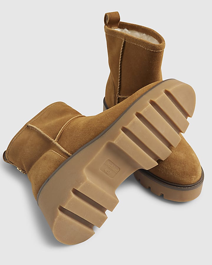 Brown Suede Wedge Faux Fur Lined Boots