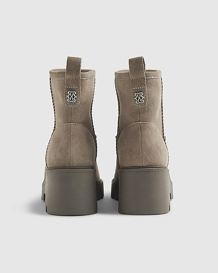 Grey Suede Wedge Faux Fur Lined Boots